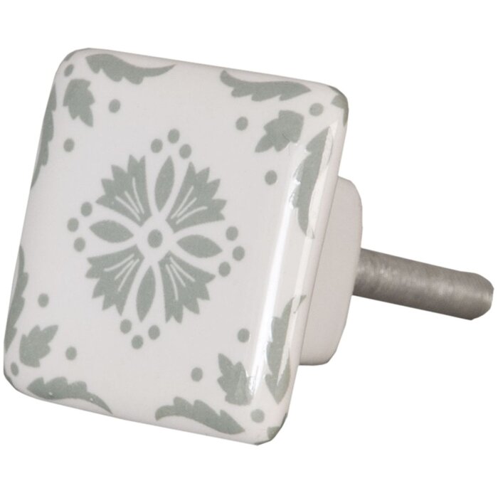 Clayre & Eef 62346 Bouton de porte 3 cm Blanc Gris Céramique Carré