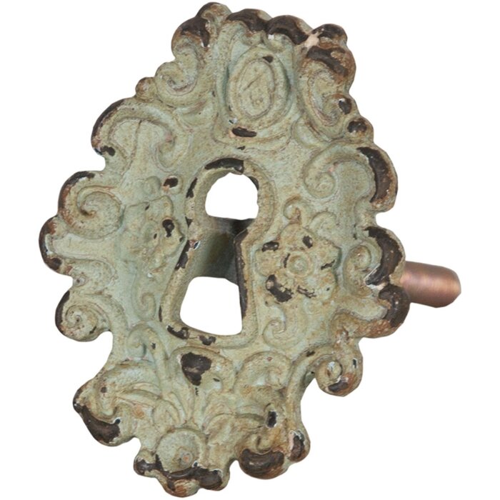 Clayre & Eef 62486 Bouton de porte 5x4x7 cm Vert Marron Métal Fleurs Ovales