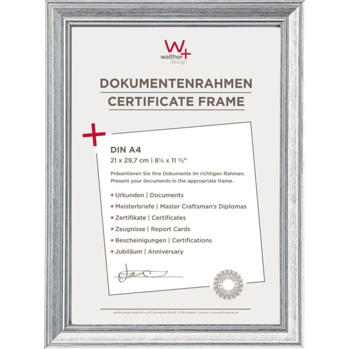 Walther Cadre photo Lounge argent 21x29,7 cm Cadre pour photos de diplômes DIN A4