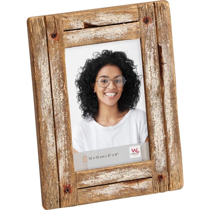 Cadre photo en bois Walther Dupla 10x15 cm blanc-naturel