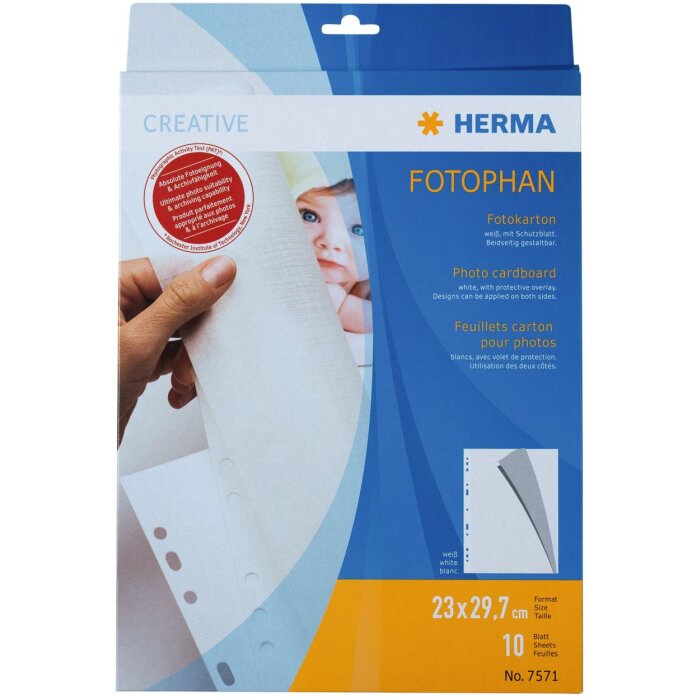 Carton photo HERMA A4 blanc 230x297 avec feuille de protection 10 feuilles