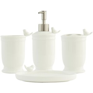 Clayre & Eef 62977 Salle de bain 4er Set Oiseau Blanc...