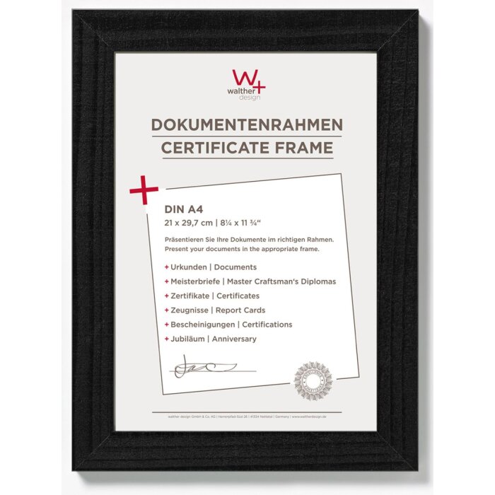 Walther Cadre en bois Home noir 21x29,7 cm DIN A4 Cadre pour diplômes