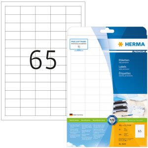 Étiquettes Premium a4, blanches 38,1x21,2 mm papier mat 650 pcs.