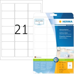 Étiquettes dadresse Premium A4, blanches 63,5x38,1 mm papier mat 210 pcs.