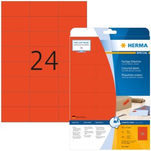 Étiquettes HERMA A4 rouges 70x37 mm papier mat 480...