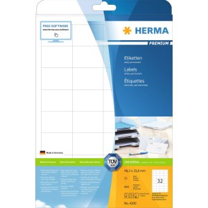 Étiquettes HERMA Premium A4, blanches 48,3x33,8 mm...