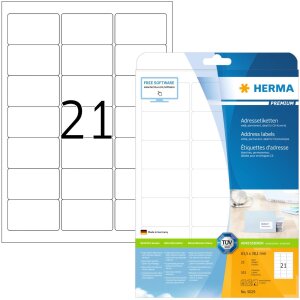 Étiquettes dadresse Premium A4, blanches 63,5x38,1 mm papier mat 525 pcs.