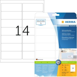 Étiquettes dadresse Premium A4, blanches 99,1x38,1 mm papier mat 350 pcs.