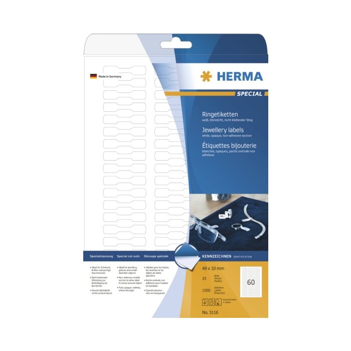 Étiquettes annulaires HERMA A4 blanches 49x10 mm papier mat opaque 1500 pièces