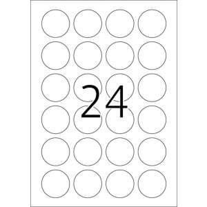 Étiquettes A4 blanches Ø 40 mm rondes Movables-amovibles papier mat 600 pcs.