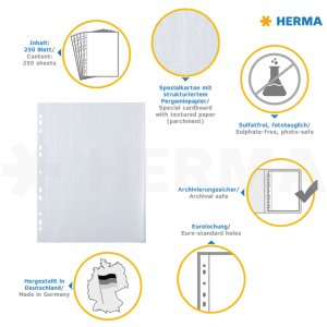 Carton photo HERMA A4 blanc 230x297 avec feuille de protection 250 feuilles