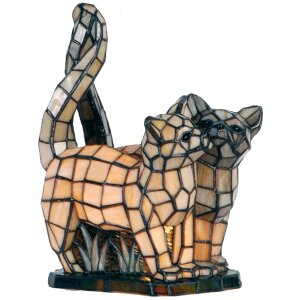 Tiffany lampe de table chat 27x18x35 cm brun