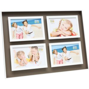 Cadre photo taupe-blanc bois 4 photos 10x10 cm