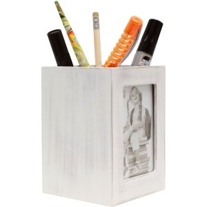 S67TP Porte-stylo blanc en bois, taille : 10 x 11 x 10 cm