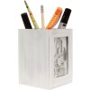 S67TP Porte-stylo blanc en bois, taille : 10 x 11 x 10 cm