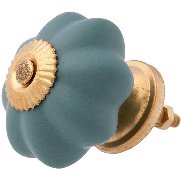 Clayre & Eef 63805 Bouton de porte Ø 4 cm Vert Couleur or Céramique