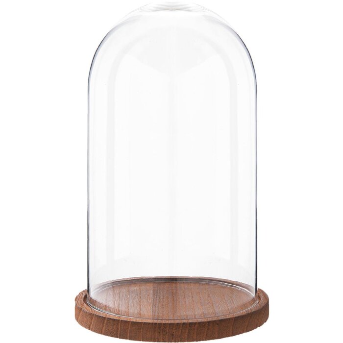 Clayre & Eef 6GL1946 Cloche en verre 28 cm bois verre rond