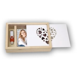 ZEP Boîte à photos en bois Love USB + photos 10x15 cm (21,5x14,5x5 cm)