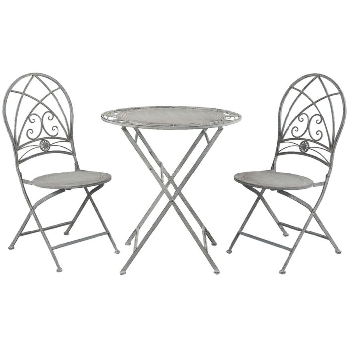 Table avec 2 chaises Clayre & Eef 5Y0387 - Ø 70x76 cm - 42x54x93 cm (2) gris inquiétant