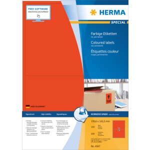 Herma SPECIAL Étiquettes de couleur A4, 199,6 x...