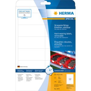 Herma SPECIAL Étiquettes en film résistant aux intempéries A4, 97,0 x 42,3 mm, blanches, extrêmement adhésives, amovibles