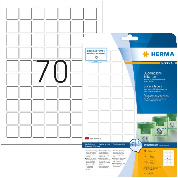 Herma SPECIAL Étiquettes amovibles A4, 24 x 24 mm, blanches, carrées, recollantes