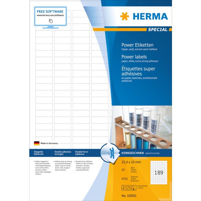 Herma SPECIAL Étiquettes de puissance A4, 25,4 x 10 mm, blanches, extrêmement adhésives, en papier