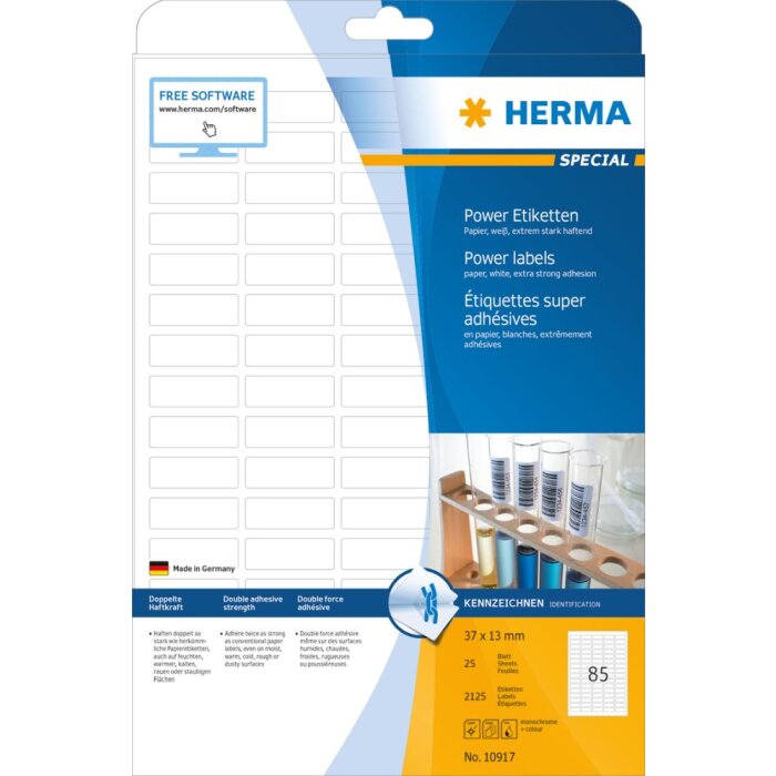 Herma SPECIAL Étiquettes de puissance A4, 37 x 13 mm, blanches, extrêmement adhésives, en papier