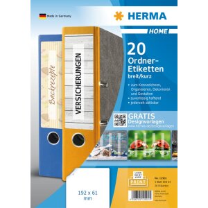 Herma HOME Étiquettes classeur amovibles A4, 192 x 61 mm, blanches, opaques, pour classeurs larges (courtes)