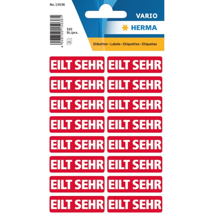 Herma VARIO étiquettes de texte "Eilt sehr" 12 x 40 mm, autocollantes, 320 pièces