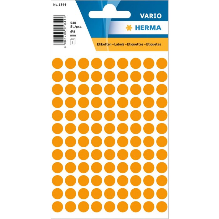 Étiquettes multi-usages orange Ø 8 mm rond papier mat 540 pcs.