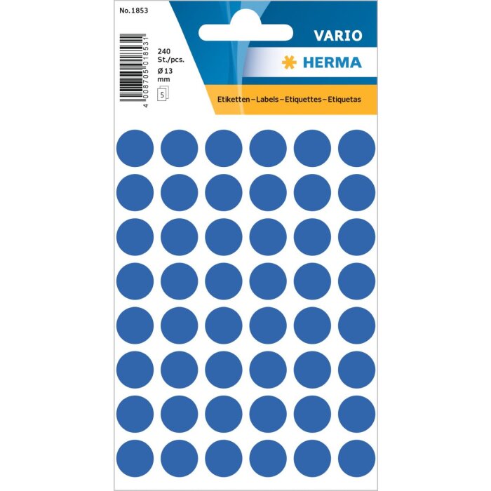 Étiquettes multi-usages bleues Ø 12 mm rond papier mat 240 pcs.