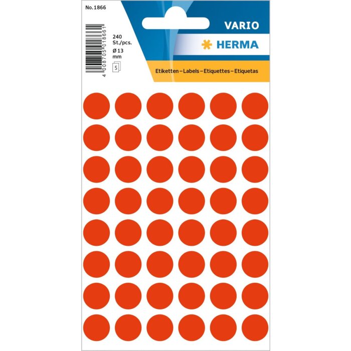 Étiquettes multi-usages rouges Ø 12 mm rond papier mat 240 pcs.