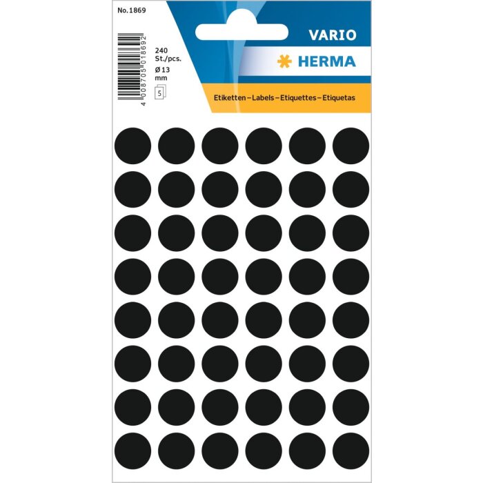 Étiquettes multi-usages noires Ø 12 mm rond papier mat 240 pcs.