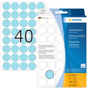 Étiquettes multi-usages bleues Ø 19 mm rond...