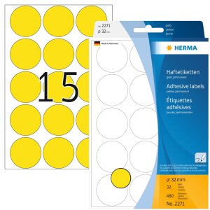 Étiquettes multi-usages jaunes Ø 32 mm rond...