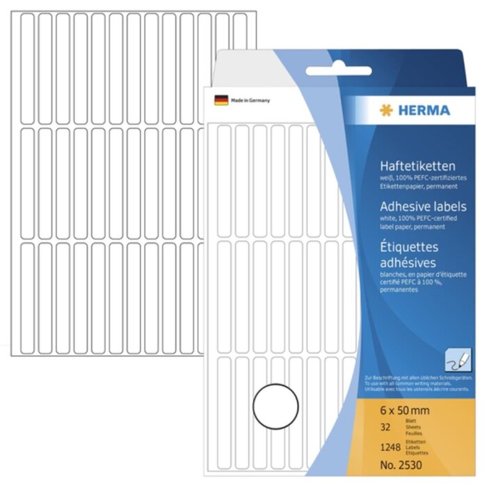 Étiquettes multi-usages blanches 6x50 mm papier mat 1248 pcs.