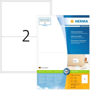 Étiquettes dadresse Premium A4, blanches 199,6x143,5 mm papier mat 200 pcs.