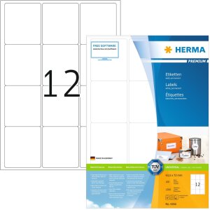 Étiquettes Premium A4, blanches 63,5x72 mm papier mat 1200 pcs.