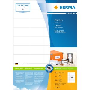 Étiquettes HERMA Premium A4, blanches 52,5x29,7 mm...