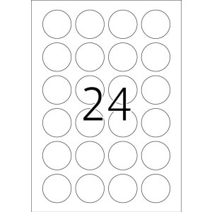 Étiquettes A4 blanches Ø 40 mm rondes Movables-amovibles papier mat 2400 pcs.