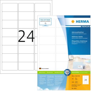 Étiquettes dadresse Premium A4, blanches 63,5x33,9 mm papier mat 2400 pcs.