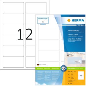 Étiquettes dadresse Premium A4, blanches 88,9x46,6 mm papier mat 1200 pcs.