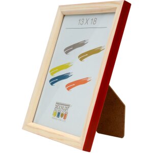 S233H4 Cadre en bois naturel avec bord extérieur rouge 24x30 cm