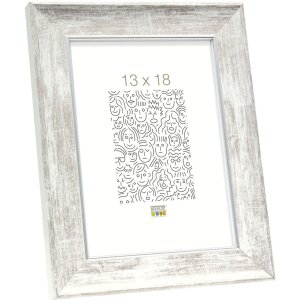 S46EE1 Cadre en bois blanc avec bord argenté 13x18 cm