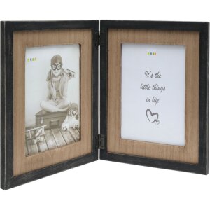 S67TW2 Cadre double noir avec passe-partout en bois pour 2 photos verticales 10x15 cm