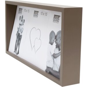 S68QK9 Cadre bloc taupe avec dos incliné pour 3 photos 10x15 cm