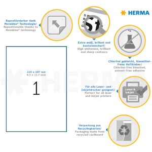 Étiquettes HERMA A4 blanches 210x297 mm Movables-amovibles papier mat 100 pcs.