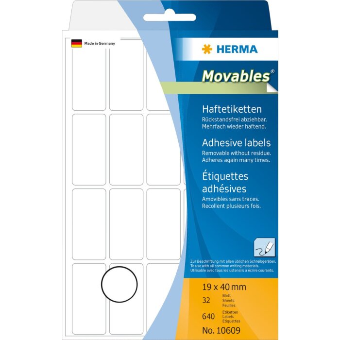 Étiquettes multi-usages blanches 19x40 mm Movables-amovibles papier mat 640 pcs.